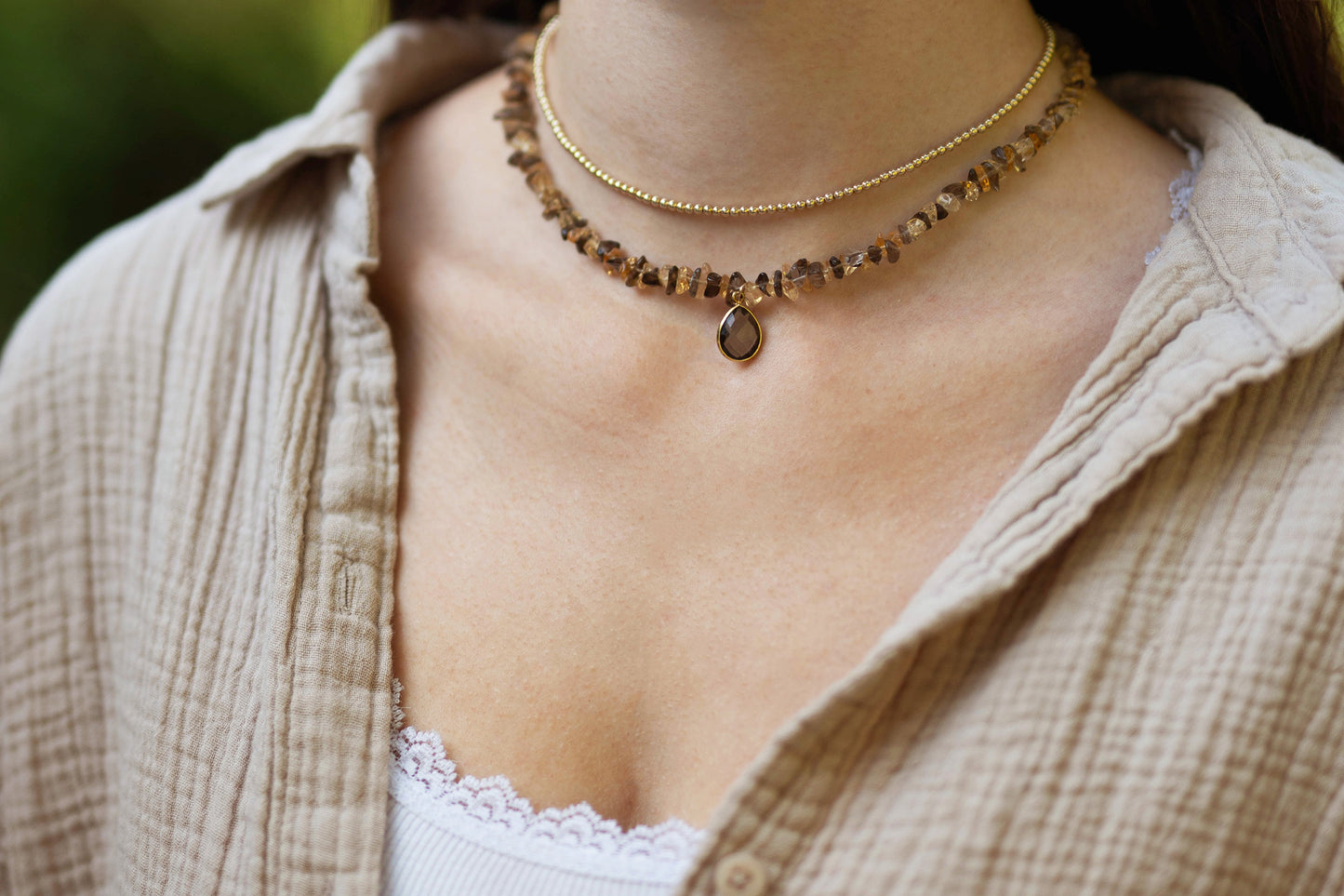 Necklace "Crispy Autumn" Smokey Quartz x Citrine