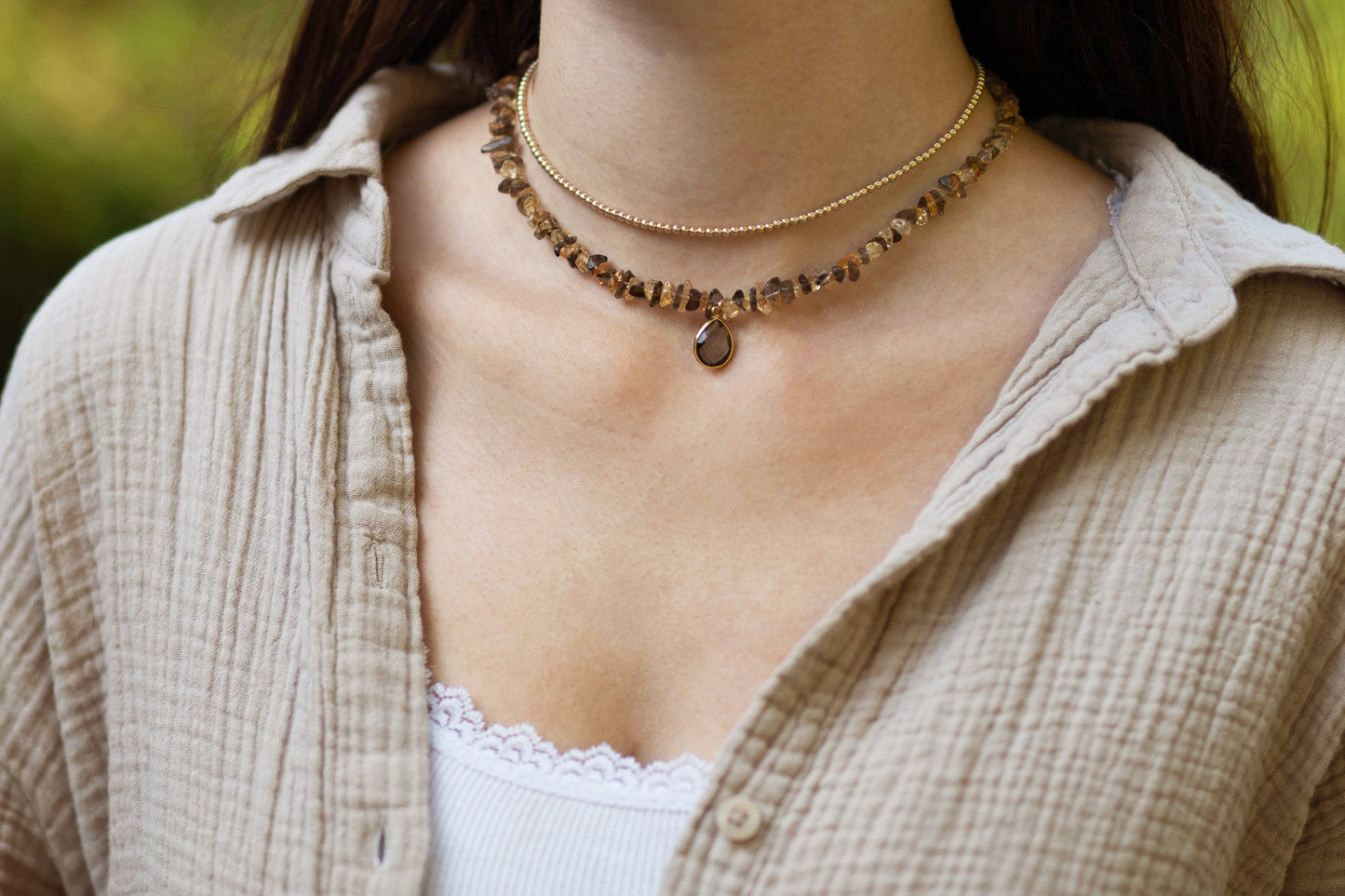 Necklace "Crispy Autumn" Smokey Quartz x Citrine