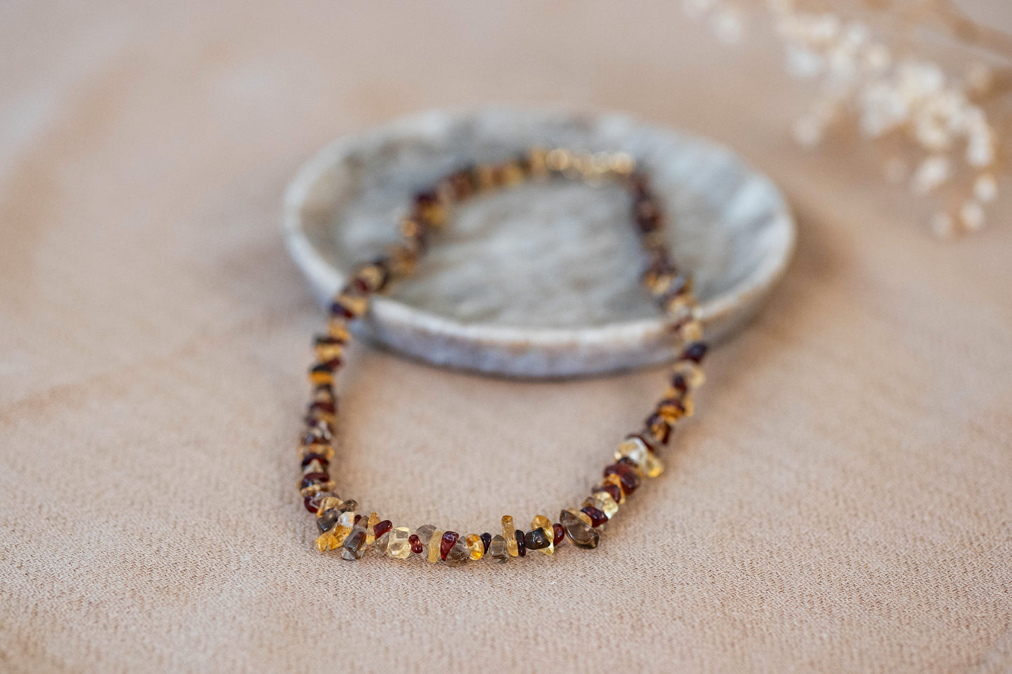 Necklace "Autumn" Smokey Quartz x Garnet x Citrine