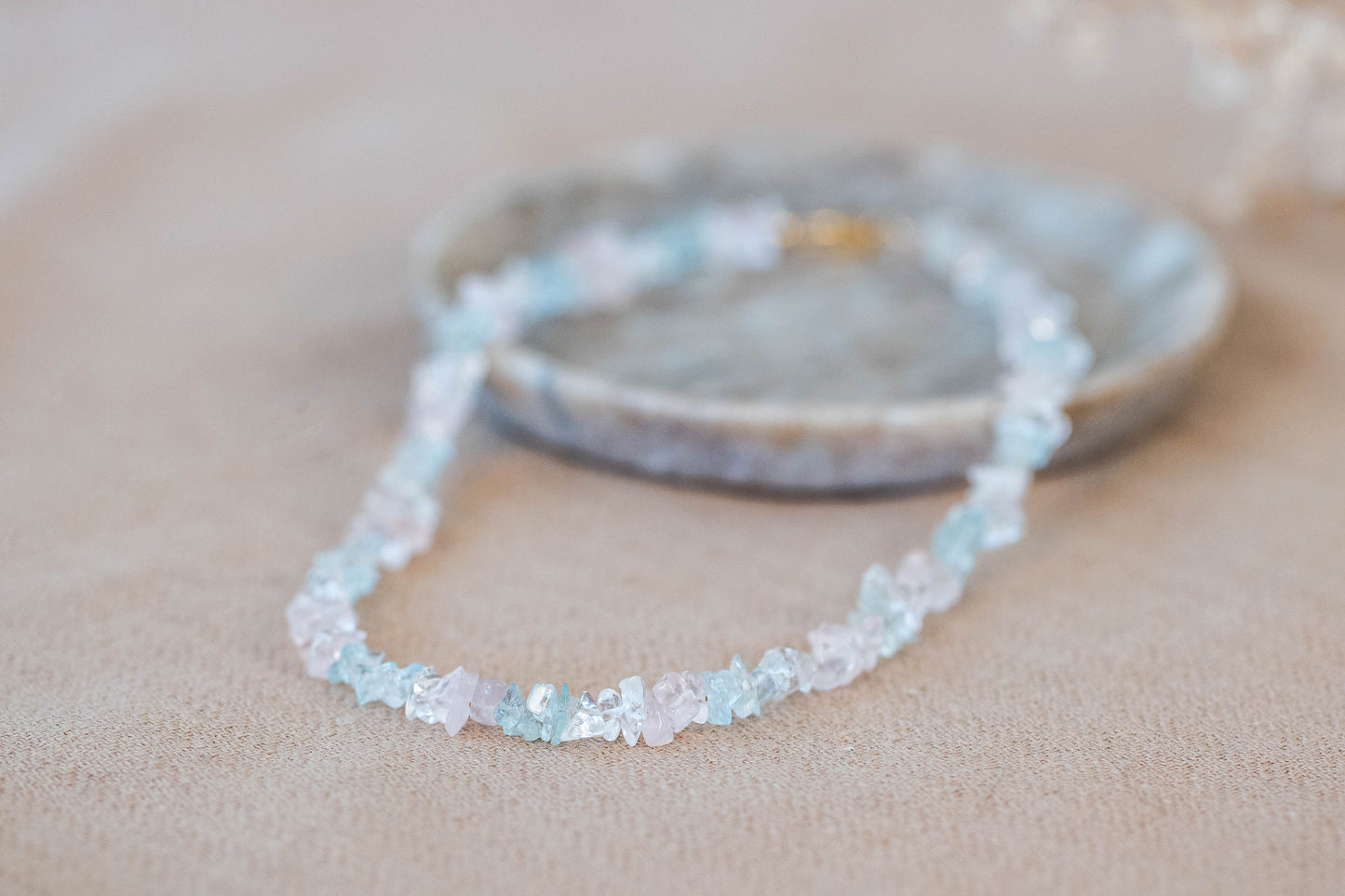 Necklace "Nizza" Aquamarine x Rosé-Quartz x Clear Quartz