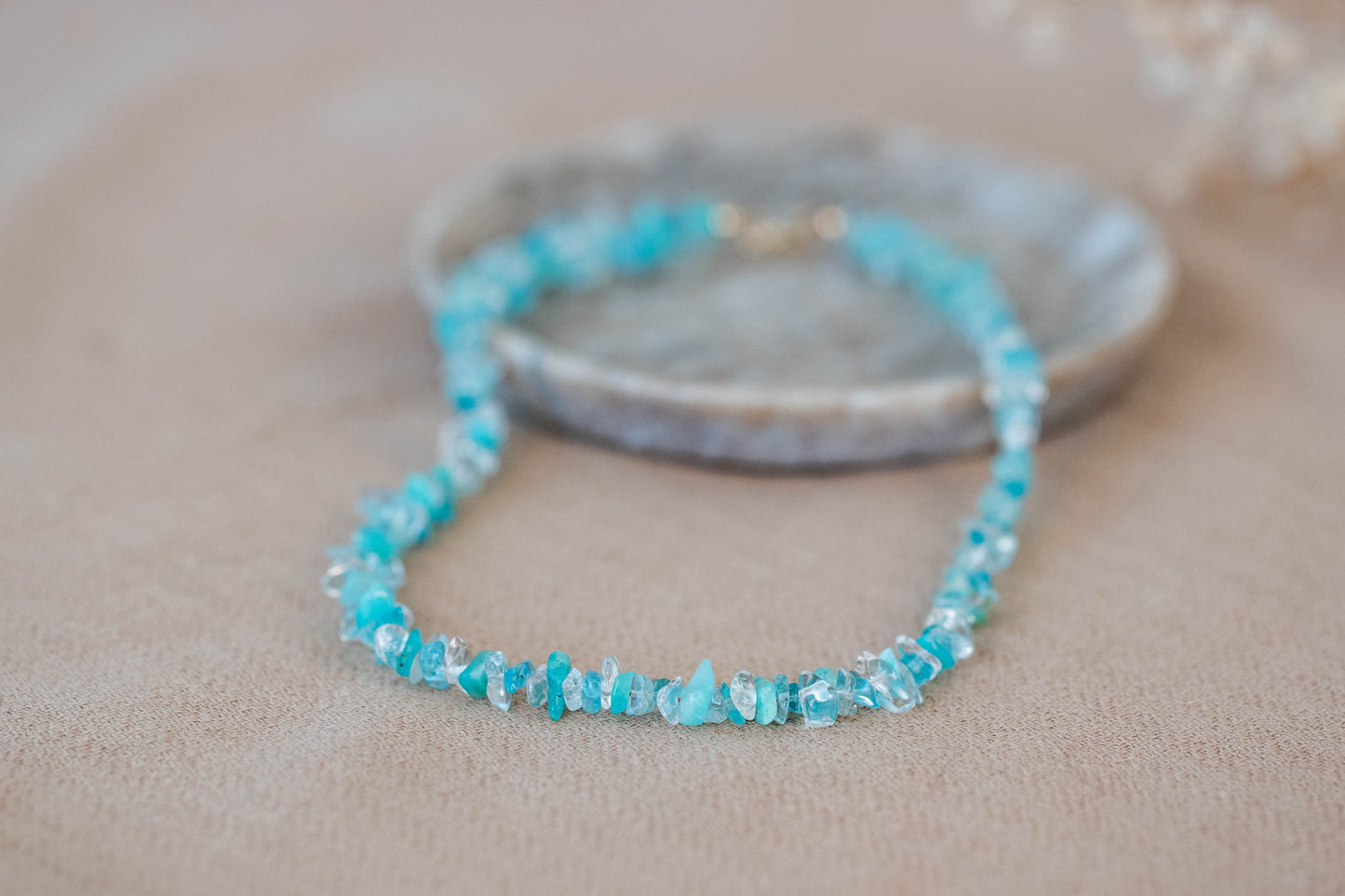 Necklace "Blue Lagoon" Aquamarine x Clear Crystal x Apatite