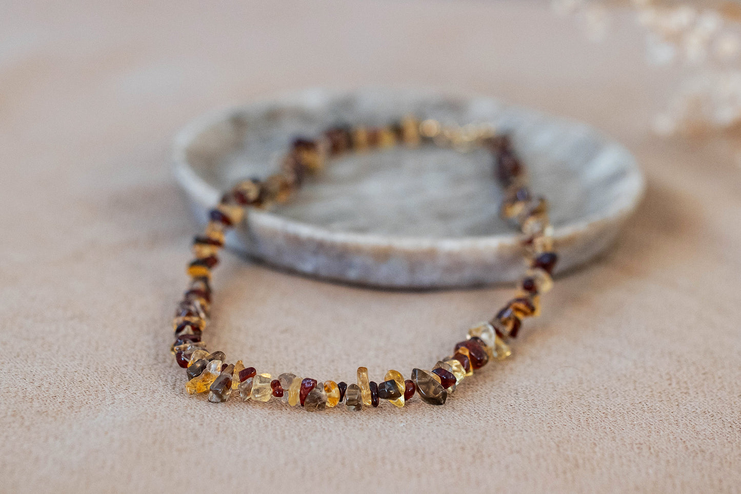 Necklace "Autumn" Smokey Quartz x Garnet x Citrine