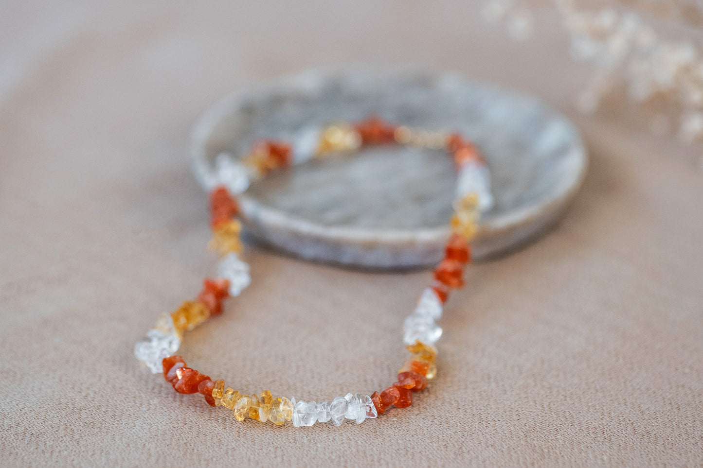 Necklace "Sunshine" Carnelian x Citrine x Clear Quartz