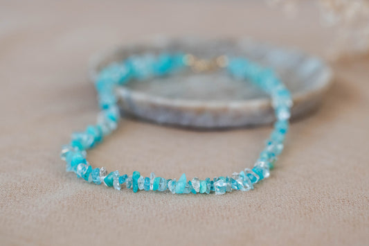 Necklace "Blue Lagoon" Aquamarine x Clear Crystal x Apatite