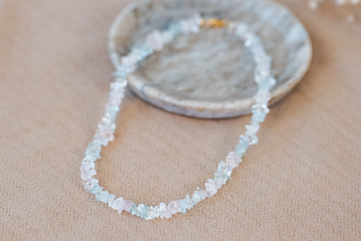 Necklace "Nizza" Aquamarine x Rosé-Quartz x Clear Quartz