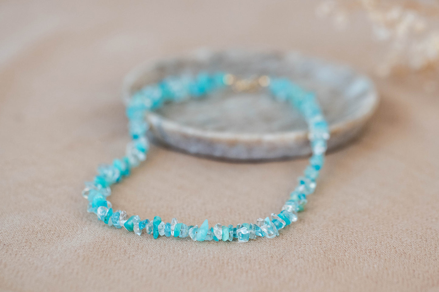 Necklace "Blue Lagoon" Aquamarine x Clear Crystal x Apatite