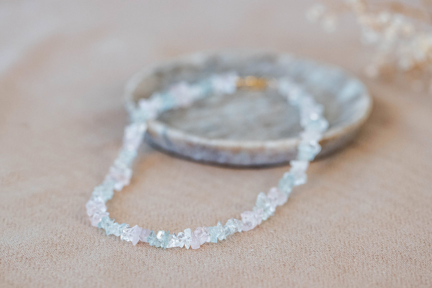 Necklace "Nizza" Aquamarine x Rosé-Quartz x Clear Quartz