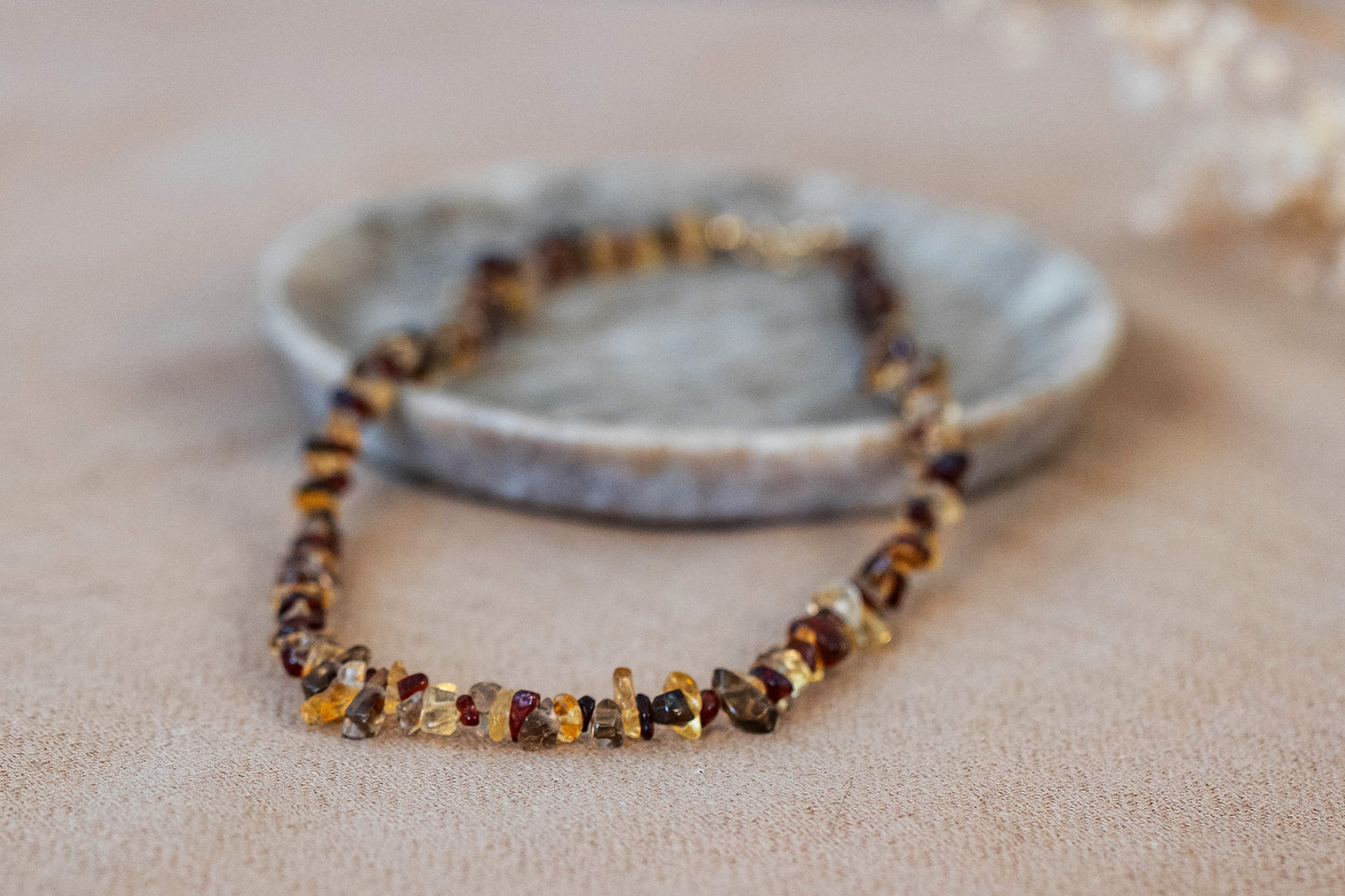 Necklace "Autumn" Smokey Quartz x Garnet x Citrine