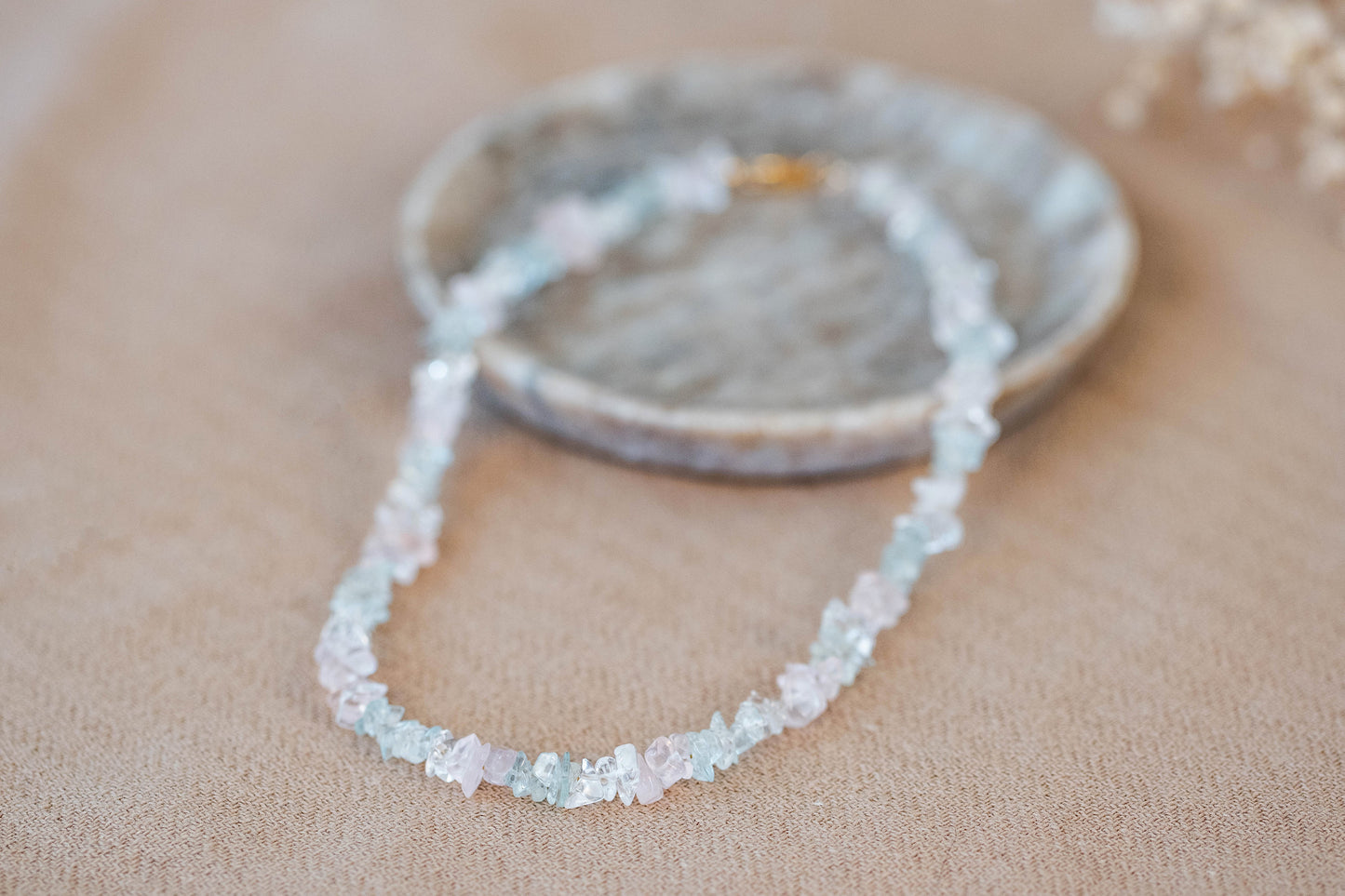 Necklace "Nizza" Aquamarine x Rosé-Quartz x Clear Quartz