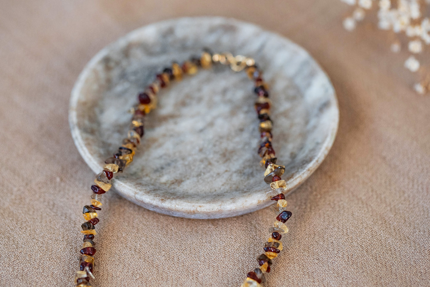 Necklace "Autumn" Smokey Quartz x Garnet x Citrine