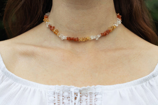 Necklace "Sunshine" Carnelian x Citrine x Clear Quartz