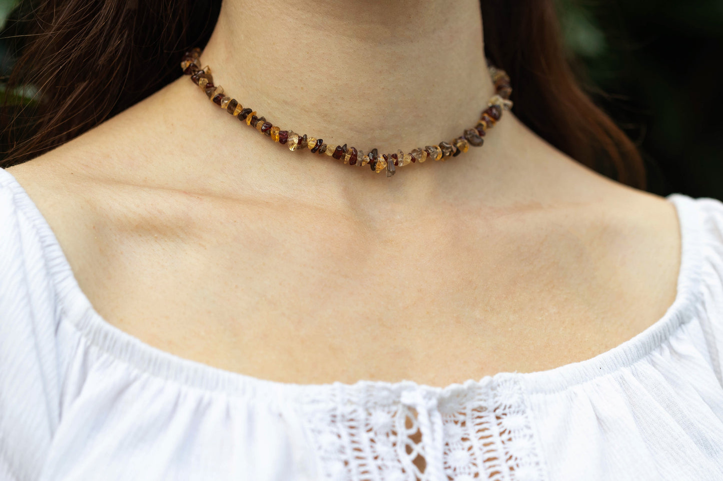 Necklace "Autumn" Smokey Quartz x Garnet x Citrine