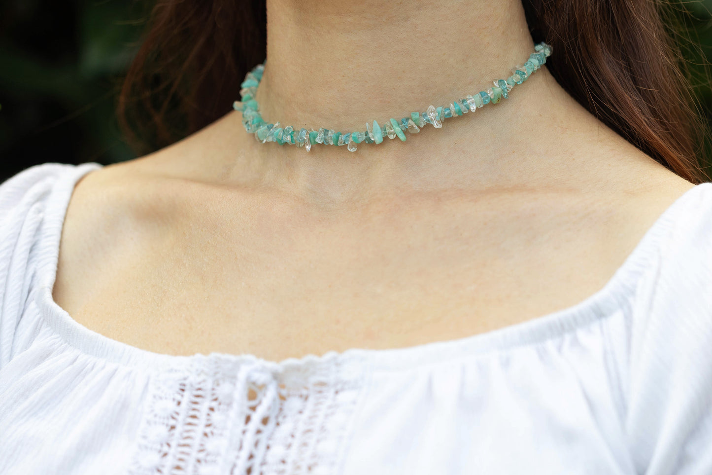 Necklace "Blue Lagoon" Aquamarine x Clear Crystal x Apatite