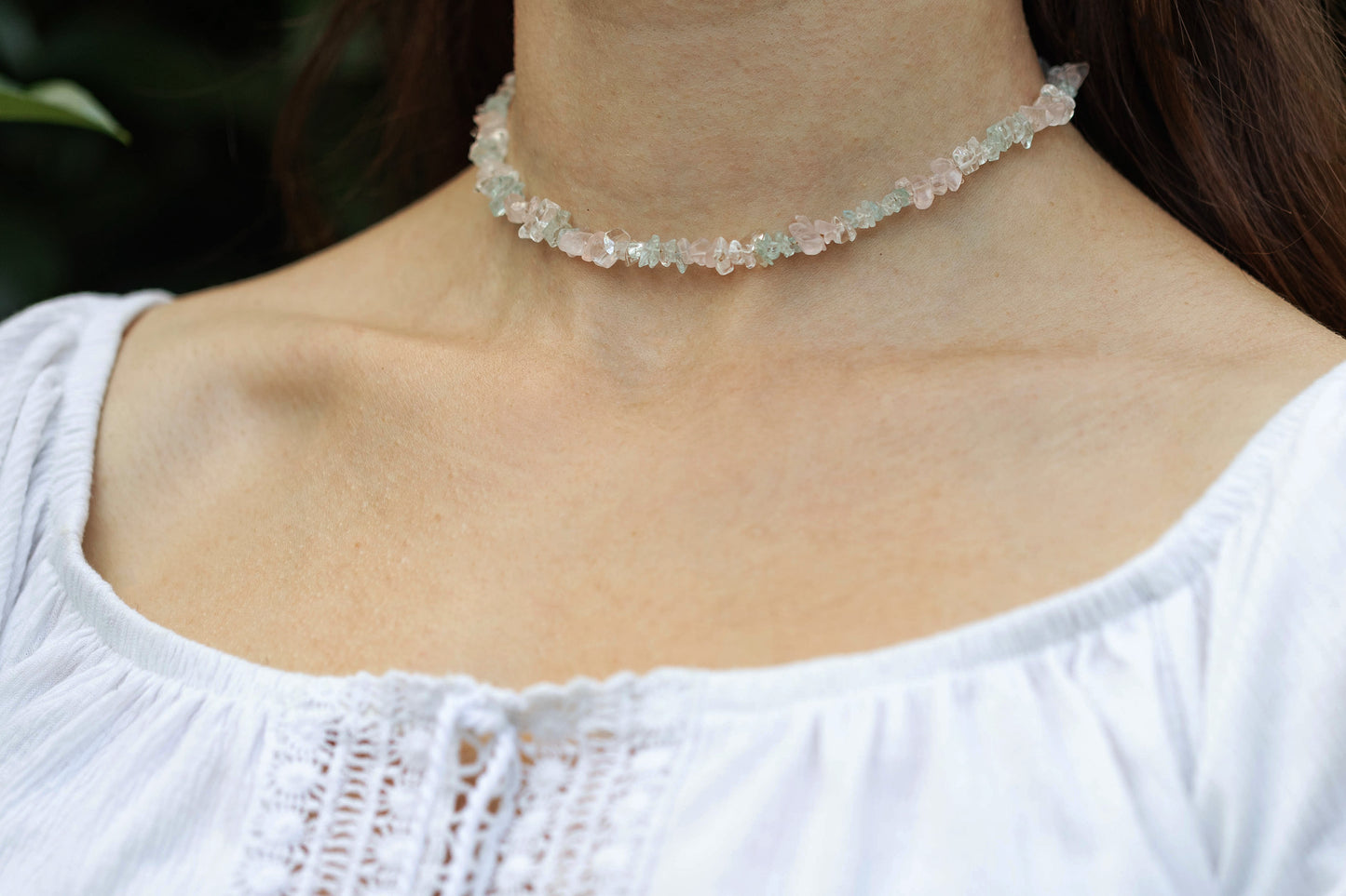 Necklace "Nizza" Aquamarine x Rosé-Quartz x Clear Quartz